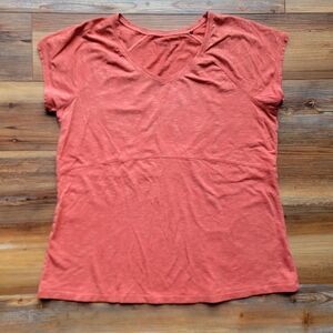 TOAD&CO Womens T-Shirt Size Large V-neck Red Short Sleeve